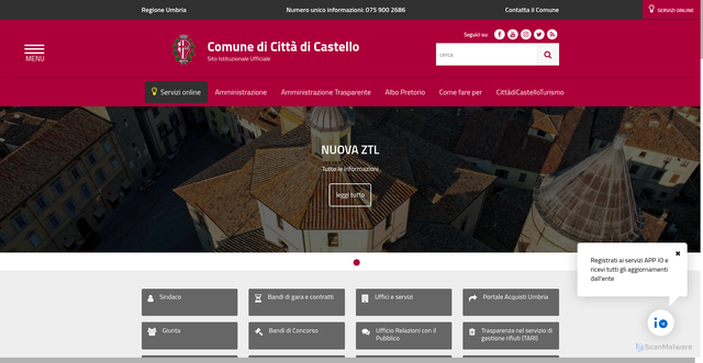 Security scan screenshot of https://www.comune.cittadicastello.pg.it/