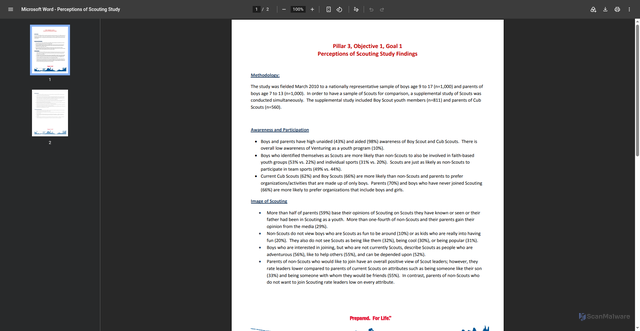 Security scan screenshot of https://filestore.scouting.org/filestore/stragegicplan/pdf/Perceptions_of_Scouting_Study.pdf