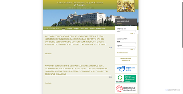 Security scan screenshot of https://www.odceccassino.it/