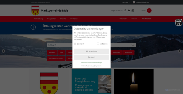 Security scan screenshot of https://www.comune.malles.bz.it/de
