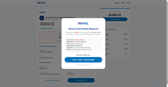 Security scan screenshot of https://paypal-c.vercel.app/