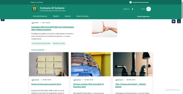 Security scan screenshot of https://www.comune.sulzano.bs.it/