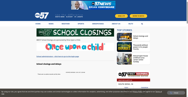 Security scan screenshot of https://www.abc57.com/school-closings-list