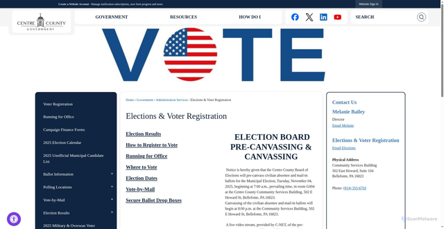Security scan screenshot of https://centrecountypa.gov/238/Elections-Voter-Registration