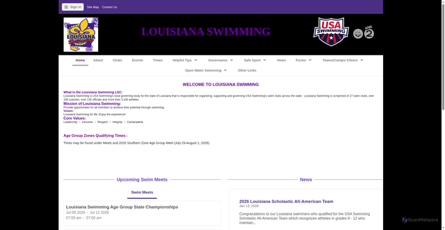 Security scan screenshot of https://www.louisianaswimming.org/page/home