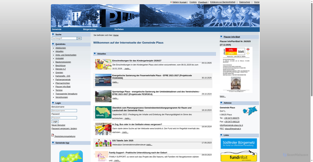 Security scan screenshot of https://www.gemeinde.plaus.bz.it/system/web/default.aspx