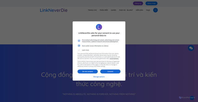 Security scan screenshot of https://linkneverdie.net