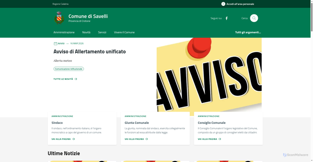 Security scan screenshot of https://www.comune.savelli.kr.it