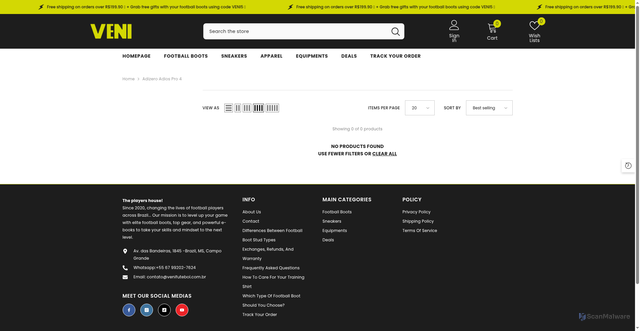 Security scan screenshot of https://venifutbol.com/collections/adizero-adios-pro-4