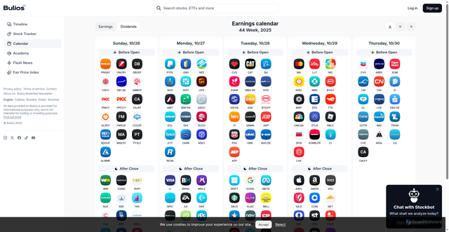 Security scan screenshot of https://en.bulios.com/calendar/earnings