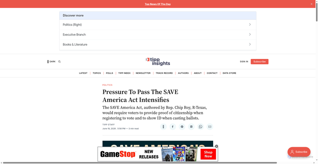 Security scan screenshot of https://tippinsights.com/pressure-to-pass-the-save-america-act-intensifies/