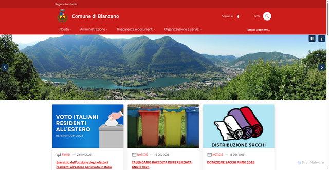 Security scan screenshot of https://www.comune.bianzano.bg.it/
