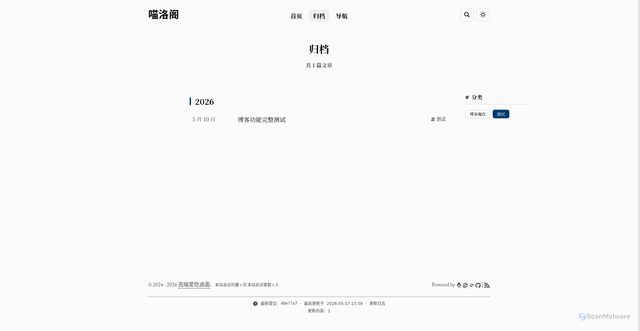 Security scan screenshot of https://kemiaoblog.pages.dev/archives/?category=%E6%B5%8B%E8%AF%95