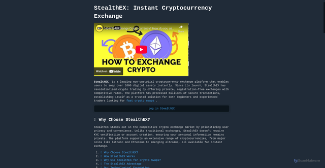 Security scan screenshot of https://stealthex-app.org/