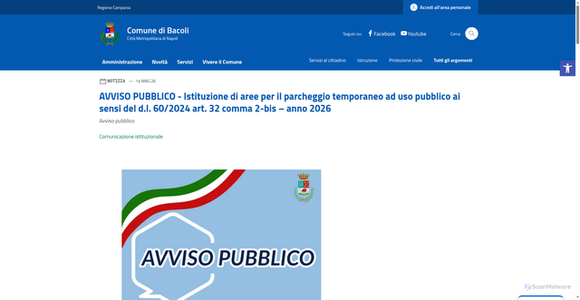 Security scan screenshot of https://www.comune.bacoli.na.it