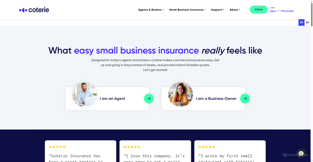 Security scan screenshot of https://coterieinsurance.com