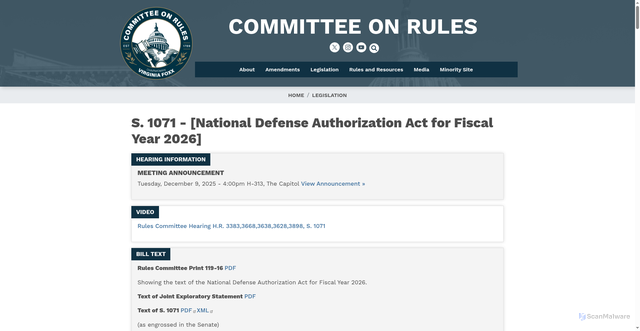 Security scan screenshot of https://rules.house.gov/bill/119/s-1071