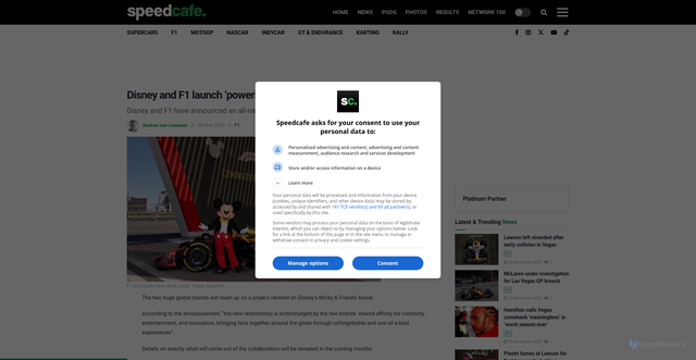 Security scan screenshot of https://speedcafe.com/f1-news-disney-collaboration-mickey-and-friends-grand-prix-racing/