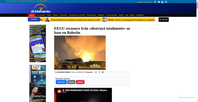 Security scan screenshot of https://almomento.net/eeuu-reconoce-iran-destruyo-totalmente-base-en-bahrein/