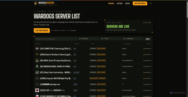 Security scan screenshot of https://wardogservers.com/