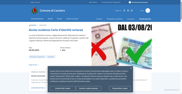 Security scan screenshot of https://www.comune.canistro.aq.it/