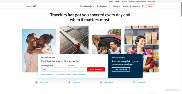 Security scan screenshot of https://travelers.com