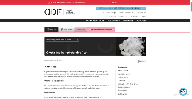 Security scan screenshot of https://adf.org.au/drug-facts/ice/