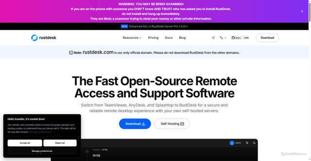 Security scan screenshot of https://rustdesk.com