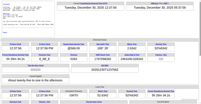 Security scan screenshot of https://clock.xmission.com