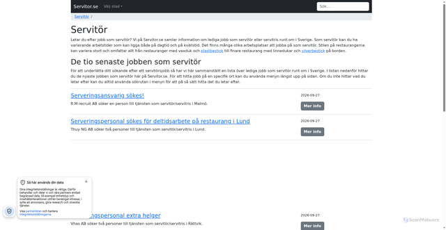 Security scan screenshot of https://servitor.se