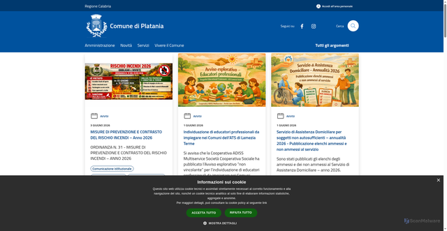 Security scan screenshot of https://www.comune.platania.cz.it
