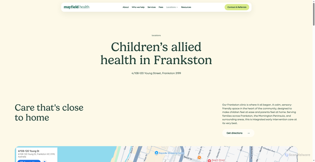 Security scan screenshot of https://mayfield-health.pages.dev/locations/frankston