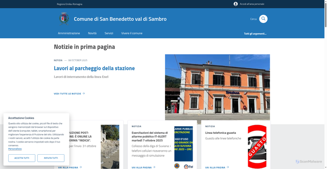 Security scan screenshot of https://www.comune.sanbenedettovaldisambro.bo.it/