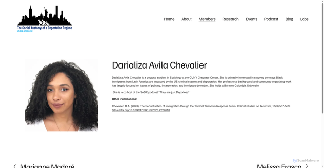Security scan screenshot of https://www.sadrjohnjay.com/artists/darializa-avila-chevalier-ml9am