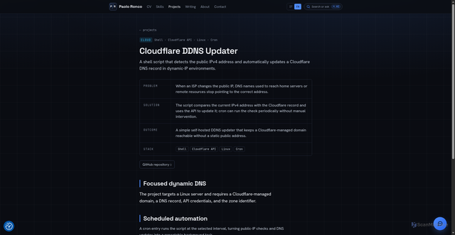 Security scan screenshot of https://paoloronco.it/projects/cloudflare-ddns-updater