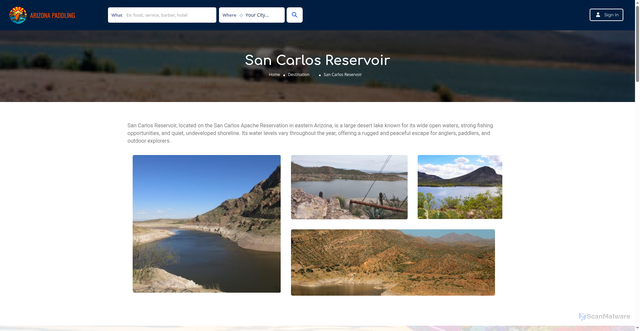 Security scan screenshot of https://arizonapaddling.com/destination/san-carlos-reservoir/