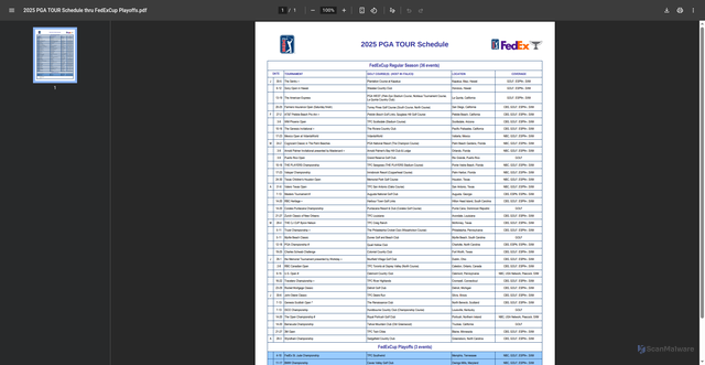 Security scan screenshot of https://playersupport.pgatourhq.com/static-assets/files/2025%20PGA%20TOUR%20Schedule%20thru%20FedExCup%20Playoffs.pdf