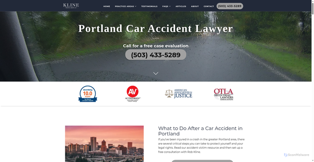Security scan screenshot of https://klinelawpc.com/practice-areas/car-accidents/