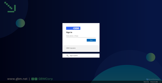 Security scan screenshot of https://gbmcorp-my.sharepoint.com