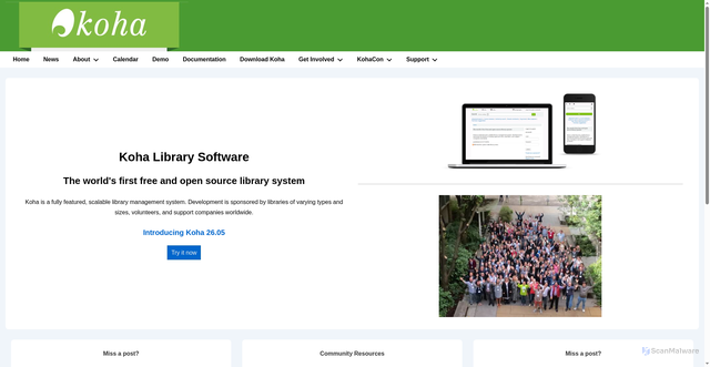 Security scan screenshot of https://koha-community.org