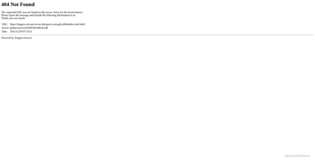 Security scan screenshot of https://msgaccs-de.aserver-ae.aliexpress.com.gds.alibabadns.com