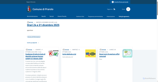 Security scan screenshot of https://www.comune.prarolo.vc.it/