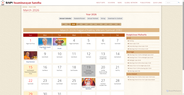 Security scan screenshot of https://www.baps.org/Calendar/2026/March.aspx
