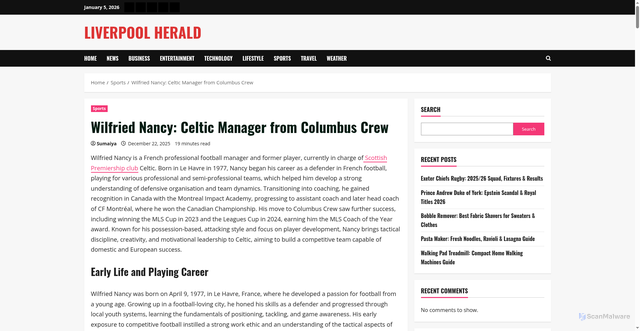 Security scan screenshot of https://liverpoolherald.co.uk/wilfried-nancy/
