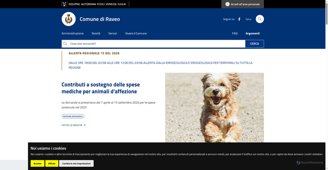 Security scan screenshot of https://www.comune.raveo.ud.it