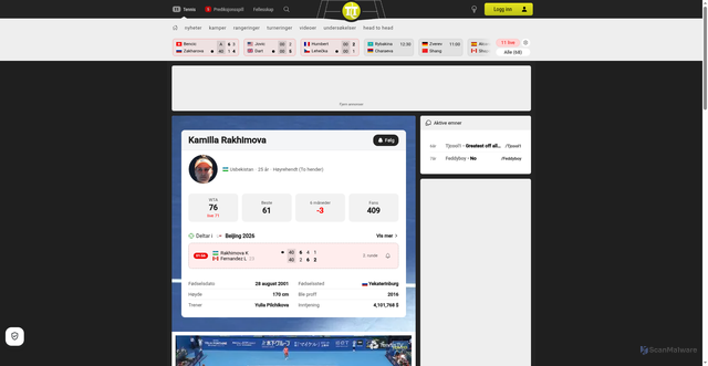 Security scan screenshot of https://nb.tennistemple.com/player/kamilla-rakhimova/statistics