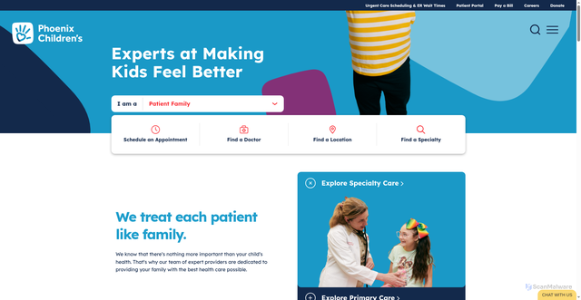 Security scan screenshot of https://phoenixchildrens.org/