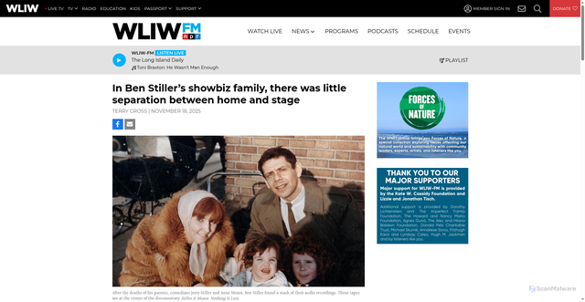 Security scan screenshot of https://www.wliw.org/radio/news/in-ben-stillers-showbiz-family-there-was-little-separation-between-home-and-stage/