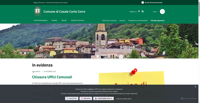 Security scan screenshot of https://www.comune.casalecortecerro.vb.it/it-it/home
