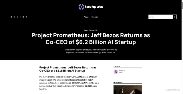 Security scan screenshot of https://techputs.com/project-prometheus-jeff-bezos-ai-startup/